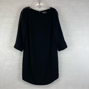 Vince Black Shift Dress Women’s 6 Leather Trim 3/4‎ Sleeve Minimalist Chic